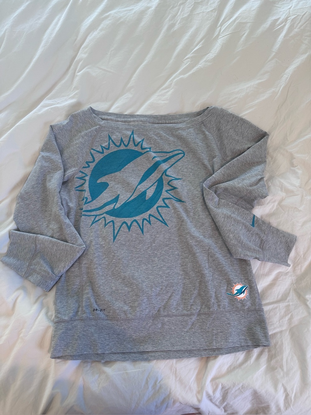 NFL women’s Grey Sweatshirt with Teal Miami Dolphins Logo